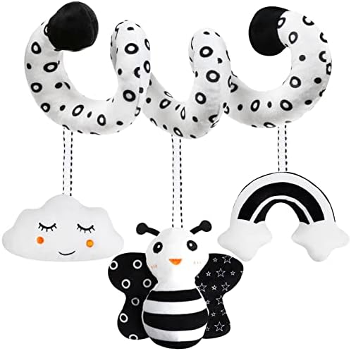 GKDOMS Baby Spiral Hanging Stroller and Car Seat Toys Black and White High Contrast Sensory Toy Newborn Plush Activity Toys New Year Gift for 0 3 6 9 12 Months Girls Boys-BEE