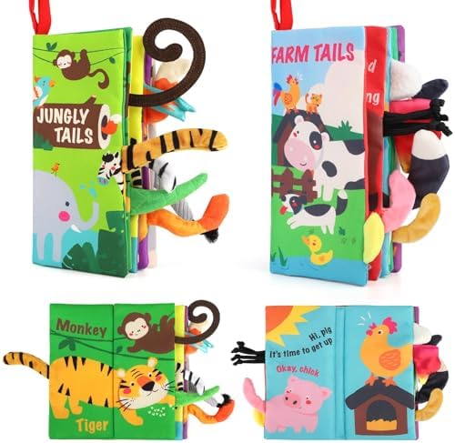 beiens Baby Books 0-6 Months, 2PCS Baby Toys 0-3-6-12-18 Months, Touch Feel Sensory Cloth Crinkle Soft Books, Tummy Time Toys, Infant Newborn Toys, Baby Boy Girl Shower Gifts Stroller Toys